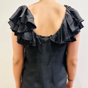 SEE BY CHLOE DRAMATIC RUFFLE SILK BLEND TOP/ BLK SZ M